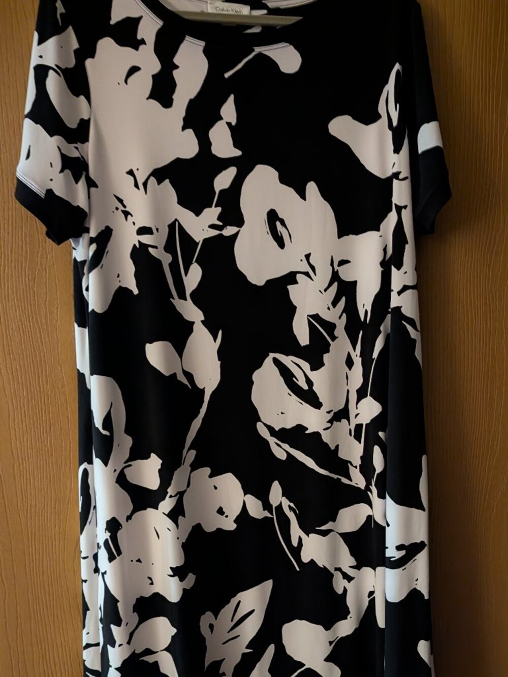Calvin Klein Black White Floral Shift Dress Short Sleeve